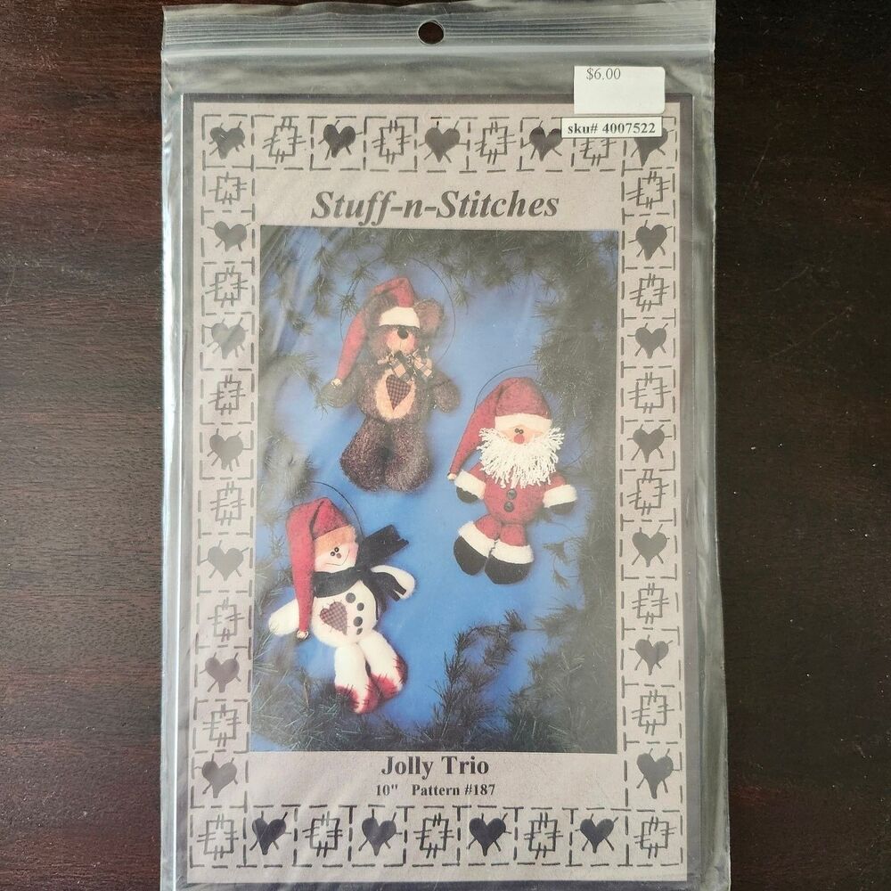 Stuff-n-Stitches Jolly Trio Quilt Pattern 10" Snowman Bear Santa #187 Christmas